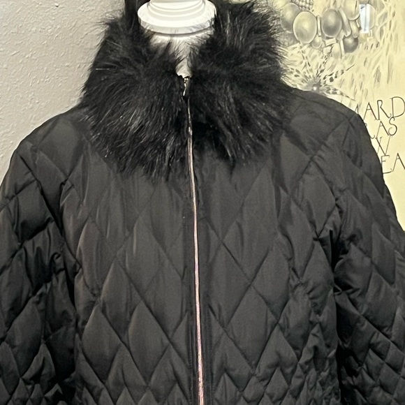 Marvin Richards Black Puffer Mid-Length Coat/Jacket with faux fur. Sz L - Picture 3 of 16